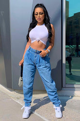 I Heard You Balloon Mom Jeans - Medium Blue Wash Ins Street